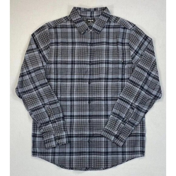 Hurley Mens Portland Organic Long Sleeve Flannel Button-Up Medium Grey Smoke New - Picture 2 of 4